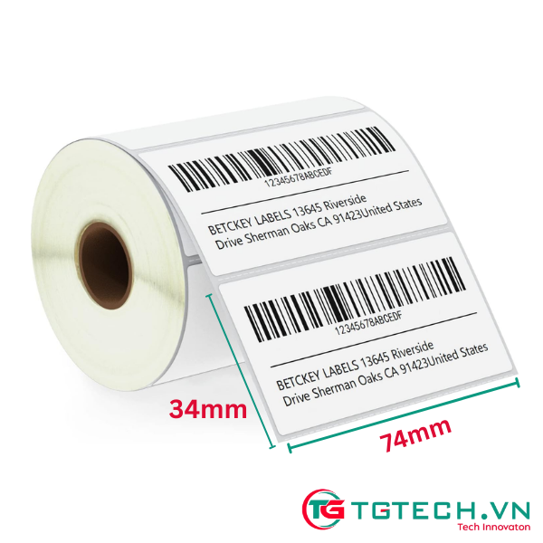 Giấy in tem mã vạch 74 × 34 mm - 1 tem / 1 hàng
