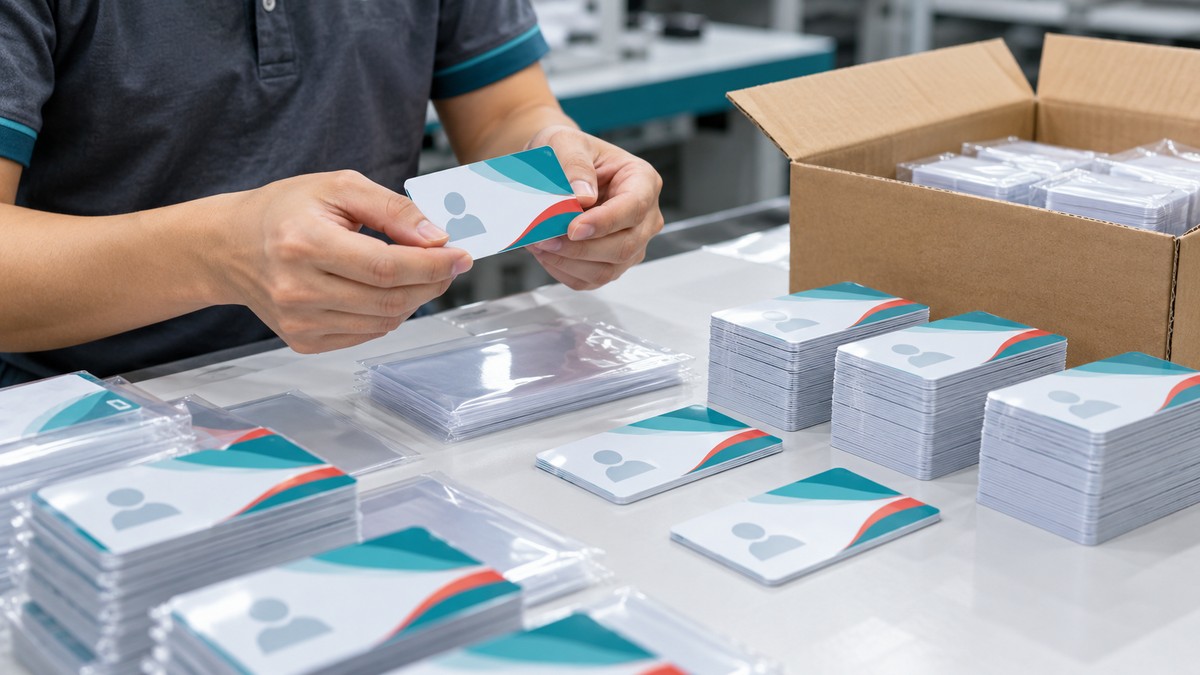 Các lô thẻ nhựa mẫu được kiểm tra và đóng gói tại bàn sản xuất