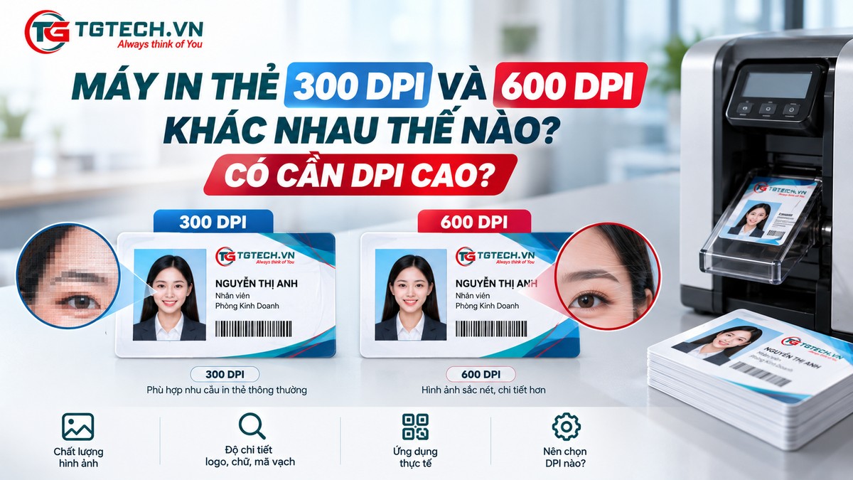 So sánh độ chi tiết của máy in thẻ 300 DPI và 600 DPI
