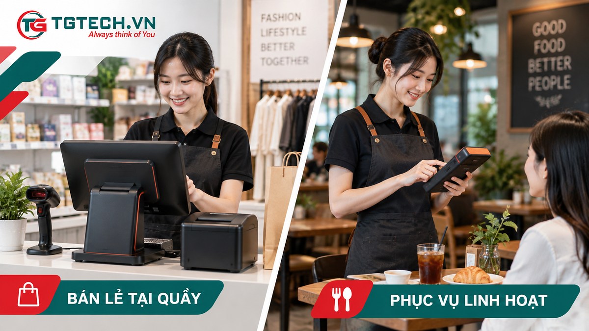POS để bàn cho bán lẻ tại quầy và POS cầm tay cho phục vụ linh hoạt