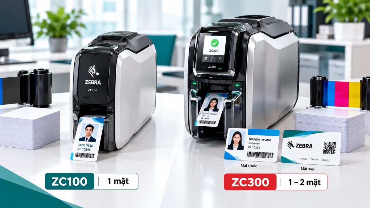 So sánh Zebra ZC100 in một mặt và ZC300 hỗ trợ một hoặc hai mặt